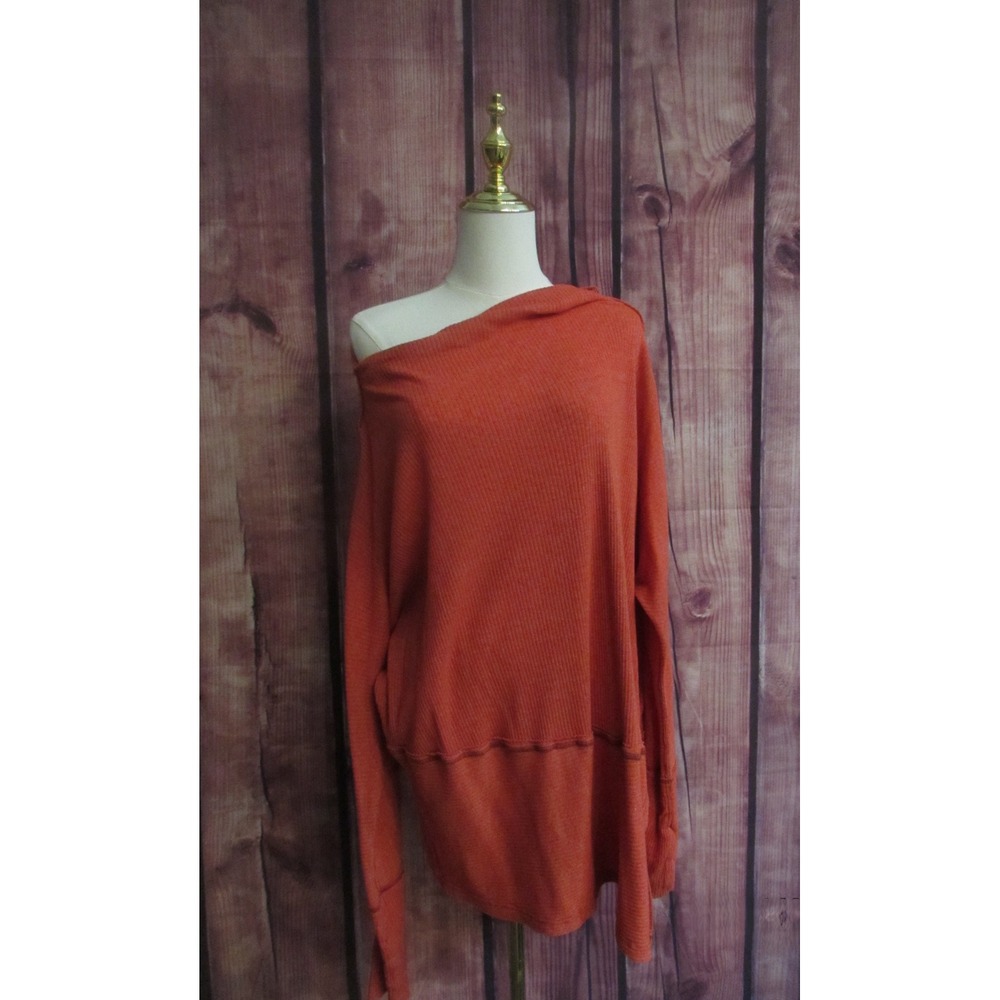 Free People We The Free Women's Londontown Thermal Rust Orange Tunic Top Size L - Picture 2 of 7